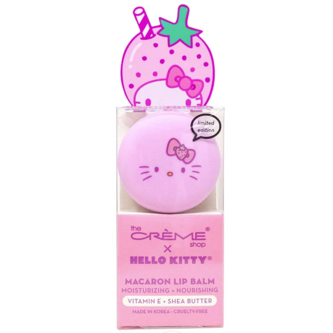 The Crème Shop x Hello Kitty Macaron Lip Balm - Strawberry Rose Latte or Strawberry Banana