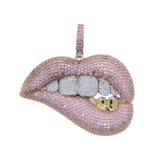 Load image into Gallery viewer, Cubic Zirconia Iced Out Lip💋 with Grill Tennis Chain Necklace
